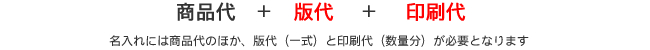 名入れには商品代のほか、版代(一式)と印刷代(数量分)が必要となります