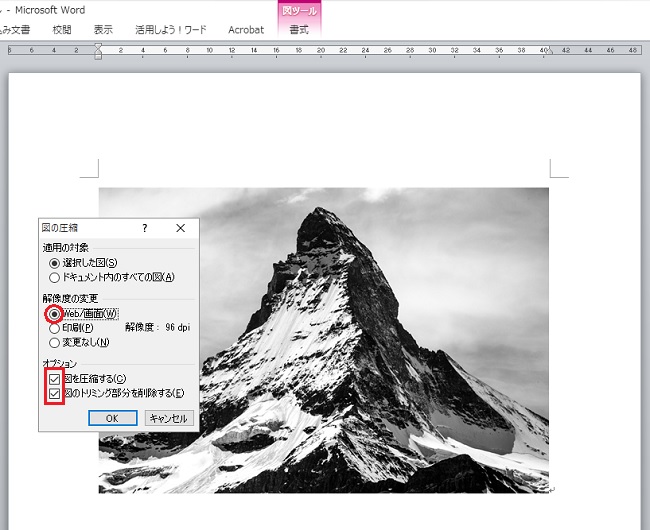 <ワード> 挿入した画像のファイルサイズを軽くする方法