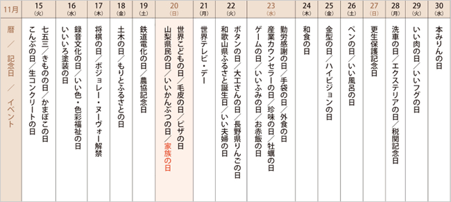 来月の記念日を調べてみました＜2016年11月後半＞
